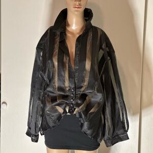 Kaktus Black and Brown Striped Women's Blazer